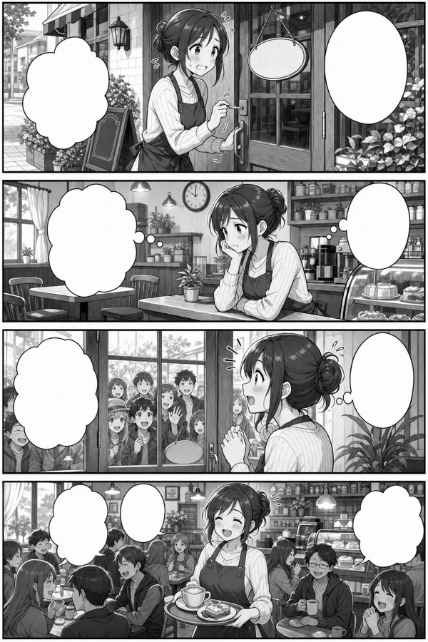 白黒4コマの作例（萌え・日常系・スクリーントーン仕上げ）